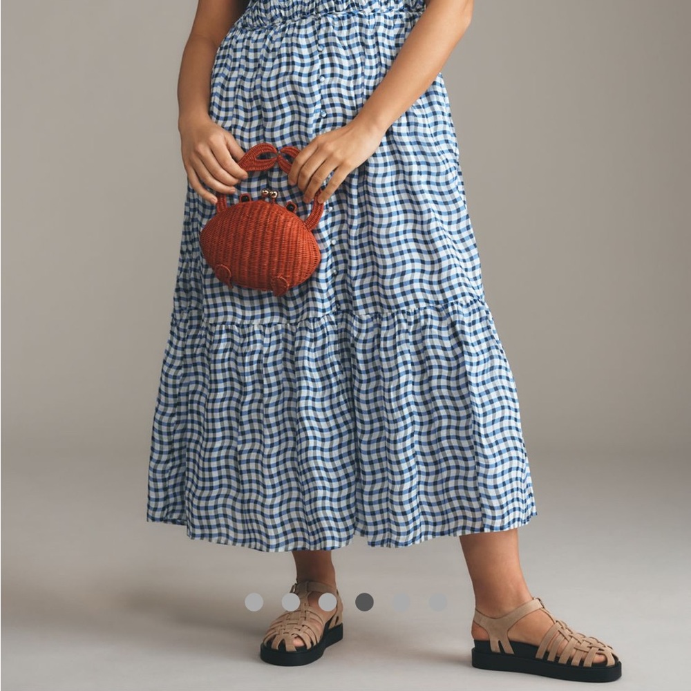 Anthropologie Blue and White Gingham Midi Dress - Picture 5 of 13